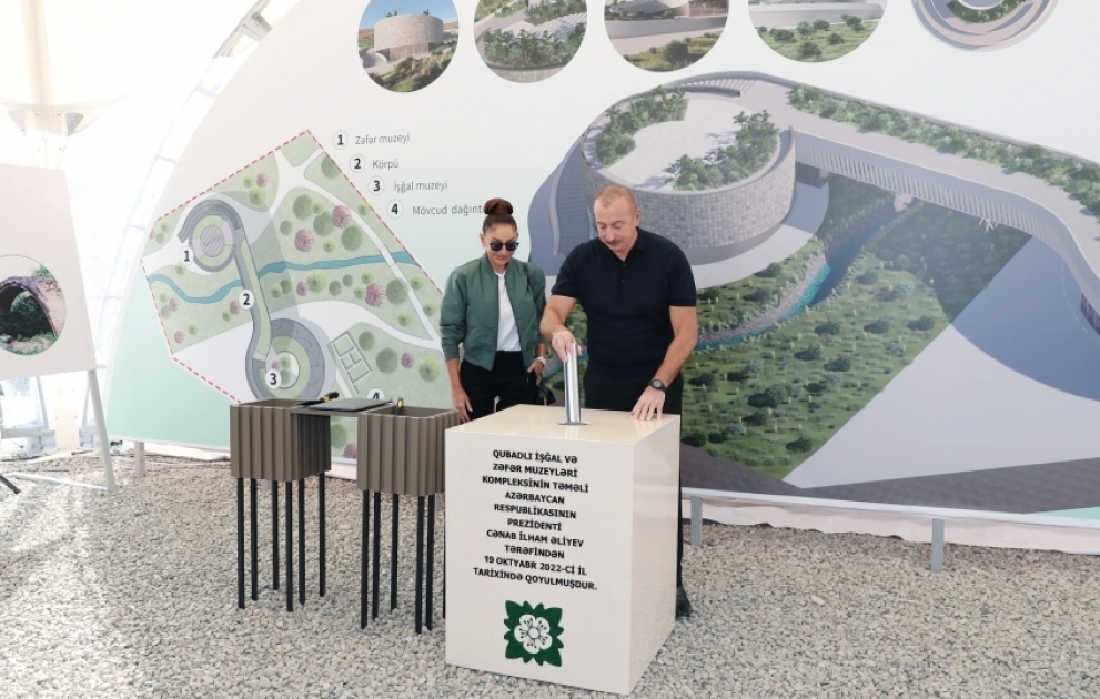 Gubadli: Präsident Ilham Aliyev und First Lady Mehriban Aliyeva besichtigen Masterplan und legen Grundstein für Okkupations- und Siegesmuseen VIDEO
