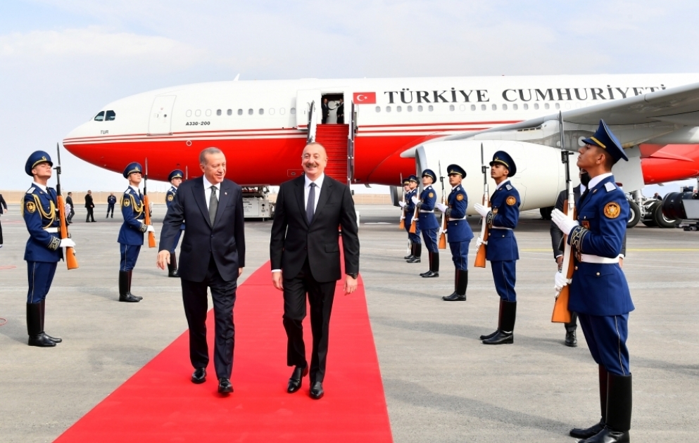 President of Turkiye Recep Tayyip Erdogan arrived in Azerbaijan for official visit First official welcome ceremony at Zangilan International Airport VIDEO