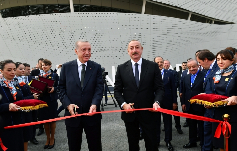Cérémonie d'inauguration de l'Aéroport international de Zenguilan Les présidents Ilham Aliyev et Recep Tayyip Erdogan participent à la cérémonie VIDEO