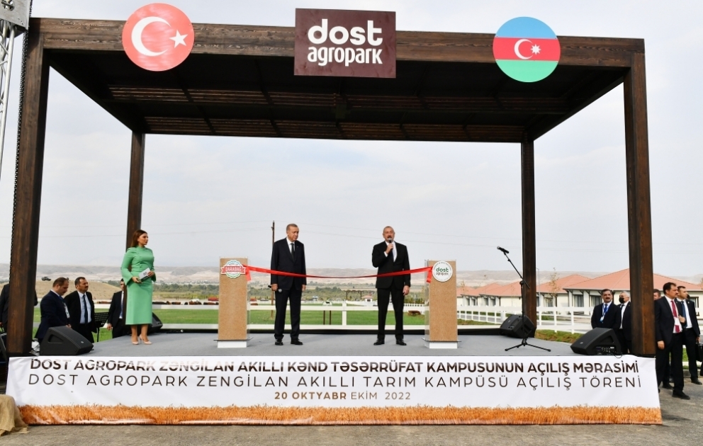 Azərbaycan və Türkiyə prezidentləri Zəngilanda “Dost Aqropark” ağıllı kənd təsərrüfatı kompleksinin birinci mərhələsinin açılışında iştirak ediblər YENİLƏNİB-2 VİDEO