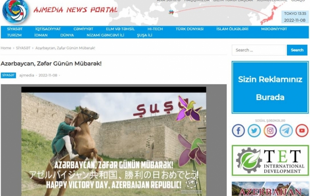Zəfər Günü ilə bağlı xüsusi videoçarx Yaponiyanın internet resurslarında paylaşılıb VİDEO