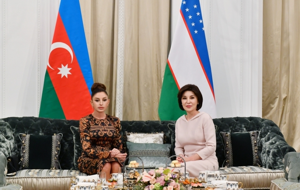 Azərbaycanın birinci xanımı Mehriban Əliyeva Özbəkistanın birinci xanımı Ziroatxon Mirziyoyeva ilə görüşüb VİDEO