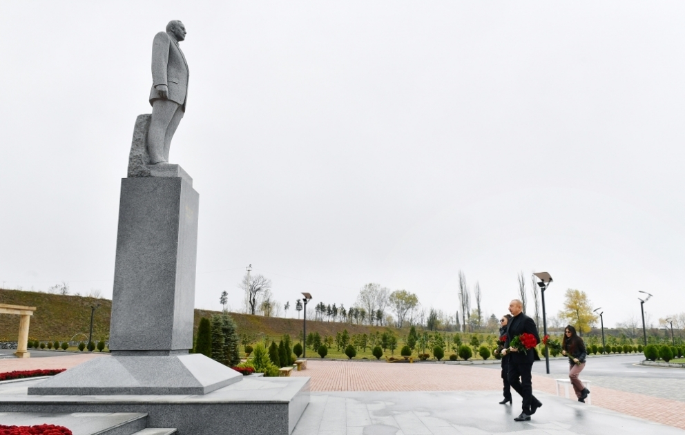 President Ilham Aliyev and First Lady Mehriban Aliyeva visited Shaki district  They visited statue of national leader Heydar Aliyev VIDEO