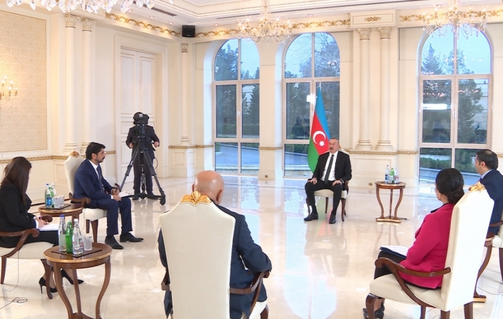 President Ilham Aliyev was interviewed by local TV channels VIDEO