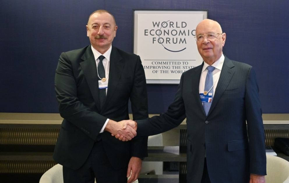 President Ilham Aliyev met with Executive Chairman of World Economic Forum Klaus Schwab in Davos VIDEO
