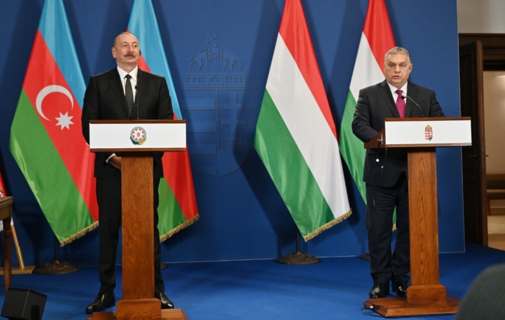 Azərbaycan Prezidenti İlham Əliyev və Macarıstanın Baş naziri Viktor Orban mətbuata bəyanatlarla çıxış ediblər YENİLƏNİB VİDEO