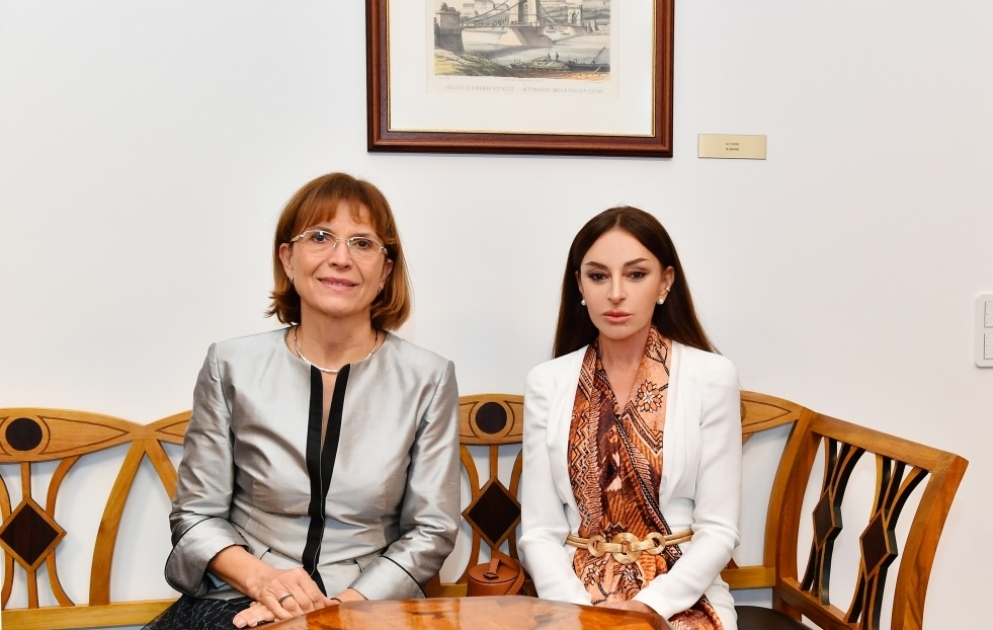 First Lady von Aserbaidschan Mehriban Aliyeva trifft sich mit der Frau des ungarischen Ministerpräsidenten in Budapest VIDEO