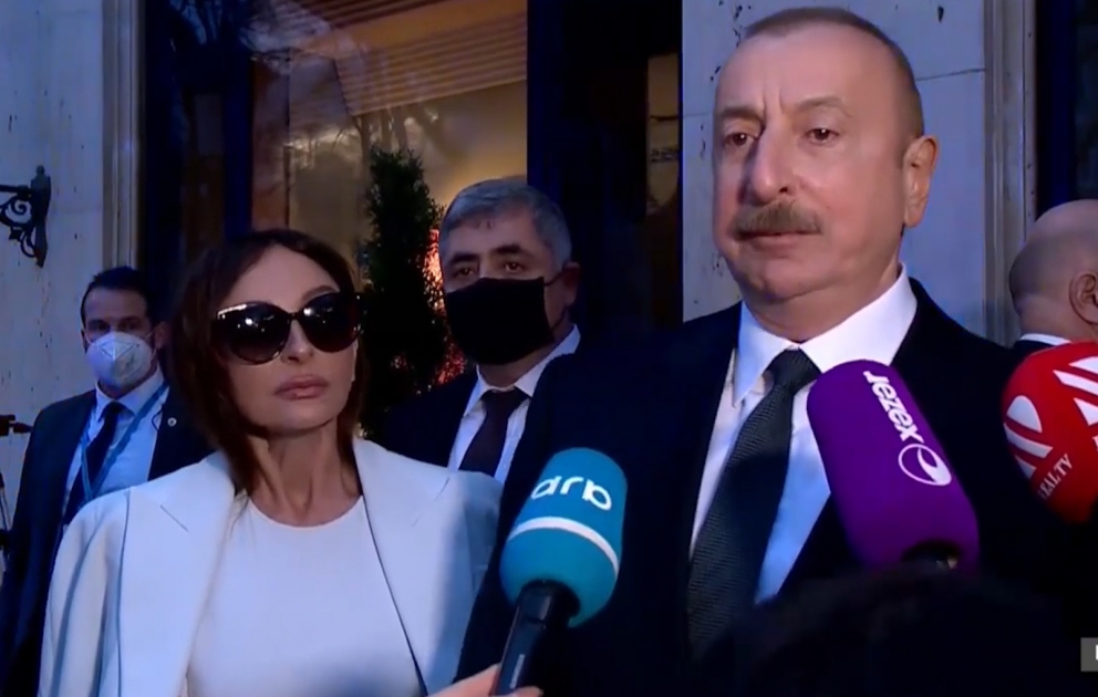 President Ilham Aliyev was interviewed by Azerbaijani TV channels in Munich VIDEO