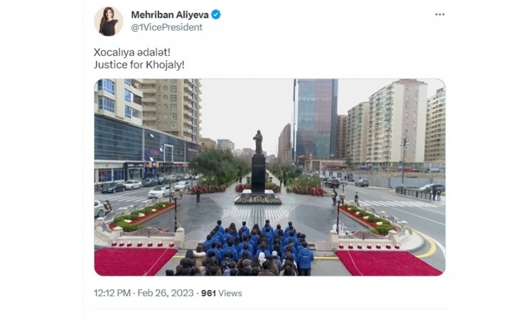 Первый вице-президент Мехрибан Алиева поделилась на своей странице в социальных сетях видео в связи с Ходжалинским геноцидом ВИДЕО