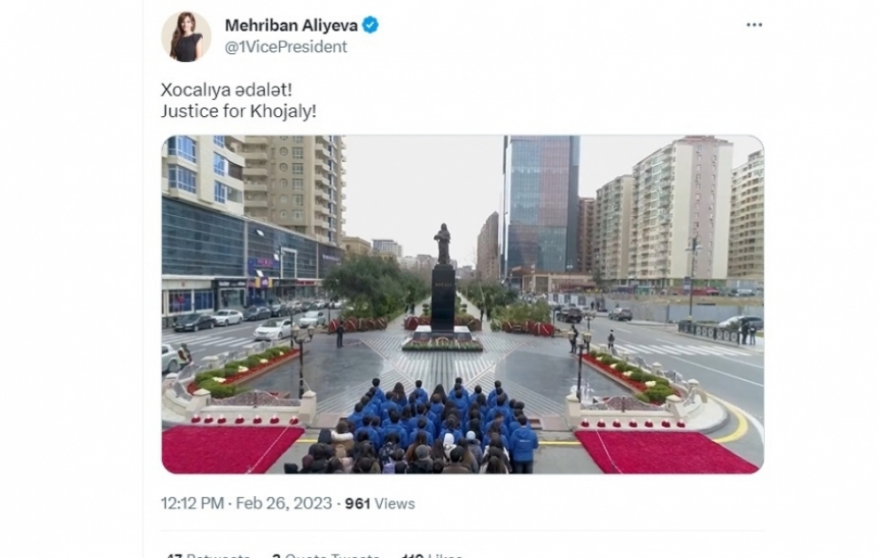 First Vice-President Mehriban Aliyeva shared footage on Khojaly genocide on her social media accounts VIDEO