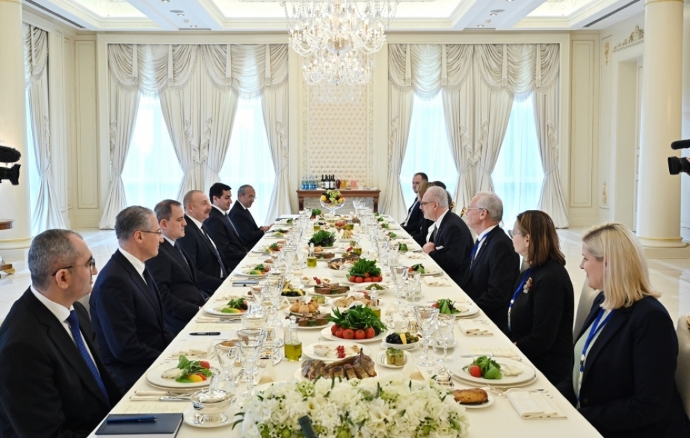 Presidents of Azerbaijan and Latvia held expanded meeting during official lunch VIDEO