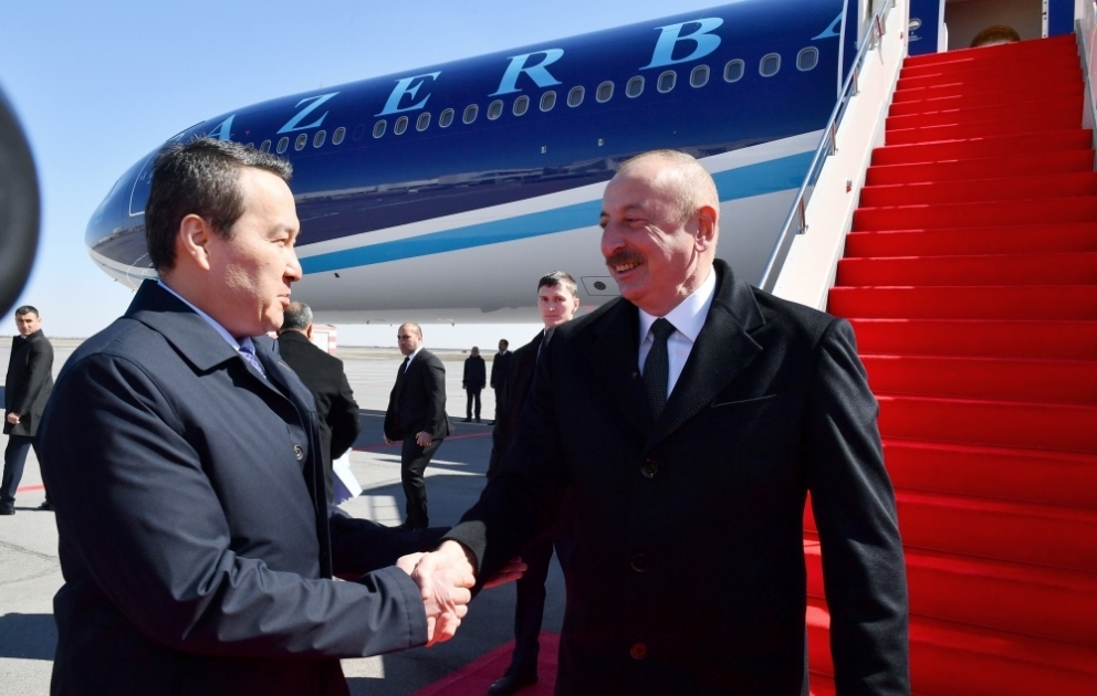 President Ilham Aliyev arrived in Kazakhstan for official visit VIDEO