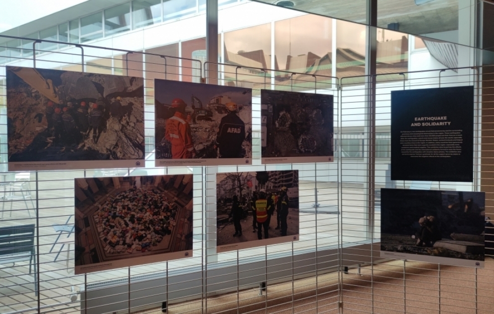 Photos featuring Türkiye's quake-hit areas displayed during PACE spring session VIDEO