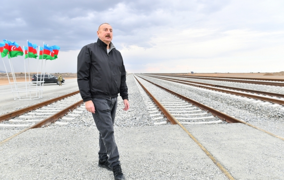 President Ilham Aliyev viewed construction progress of Barda-Aghdam railway line VIDEO