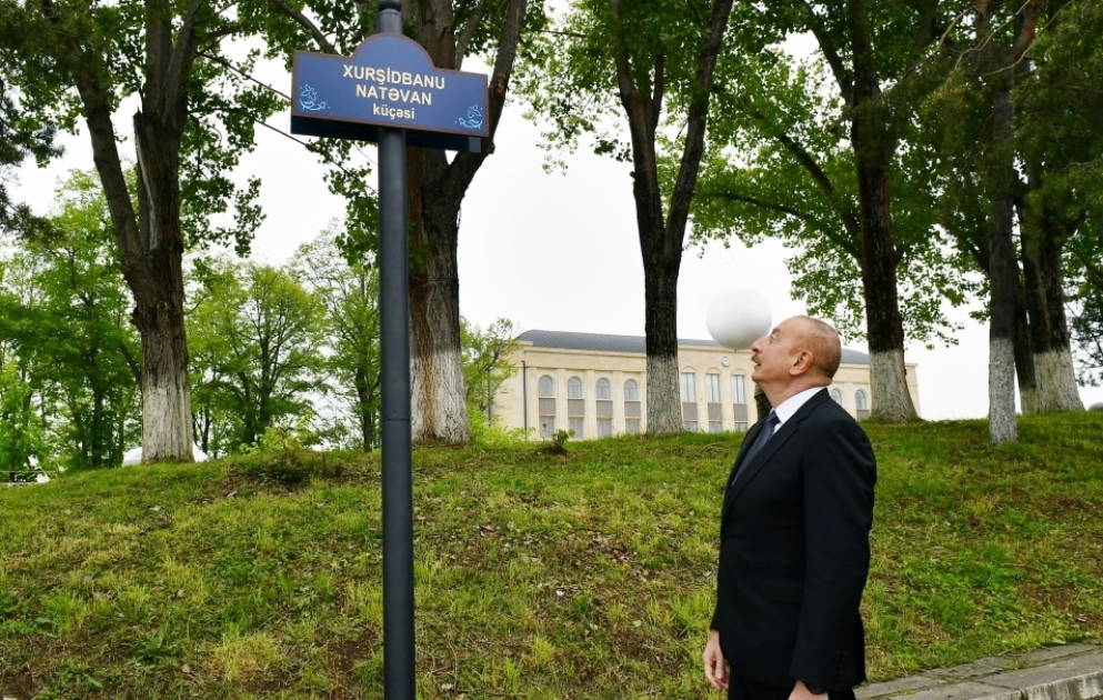 Signs of Khurshidbanu Natavan and Zafar streets, as well as that at intersection of Garabagh and Khan Shushinski streets were unveiled in Shusha VIDEO