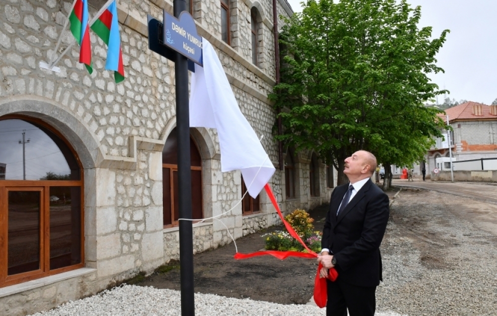 President of Azerbaijan and First Lady attended unveiling ceremony of Iron Fist Street sign in Shusha VIDEO