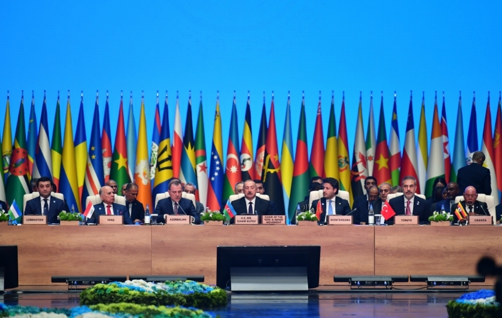 Ministertreffen des Koordinierungsbüros der Bewegung der Blockfreien Staaten in Baku Präsident Ilham Aliyev nimmt an dem Treffen teil VIDEO