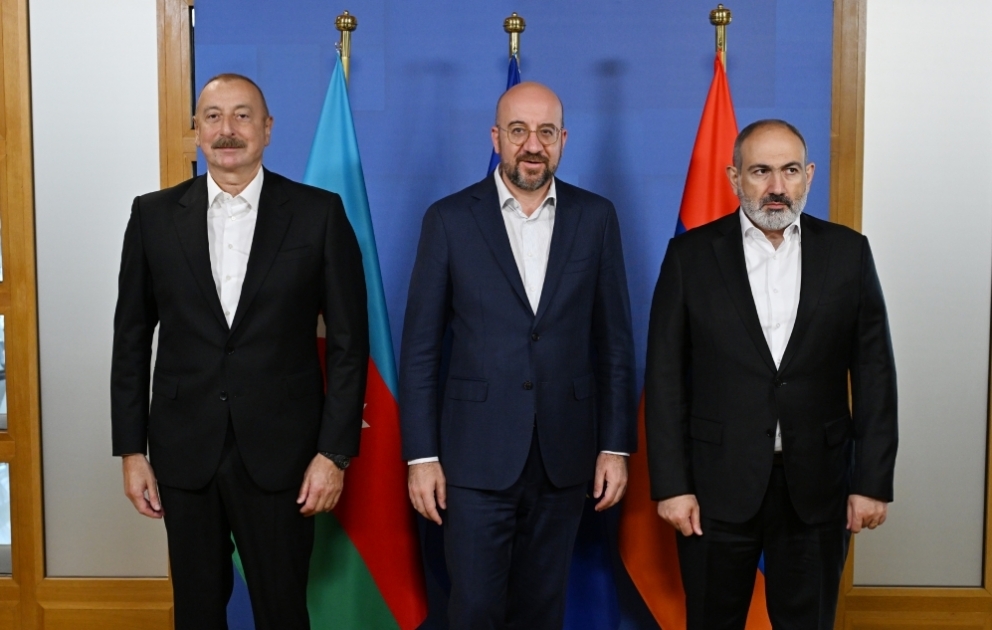 President Ilham Aliyev held trilateral meeting with President of European Council and Prime Minister of Armenia in Brussels VIDEO