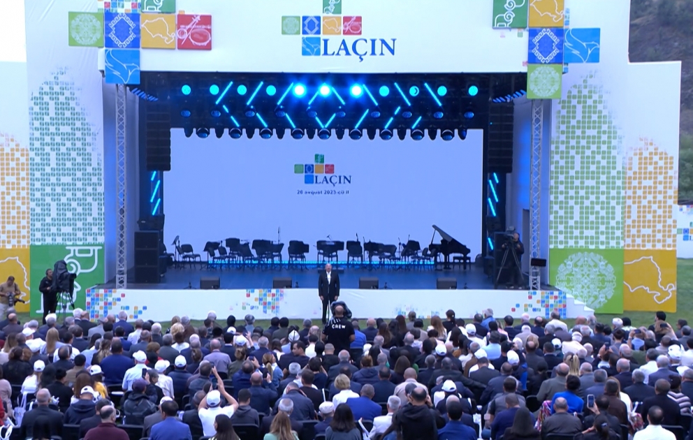 President Ilham Aliyev and First Lady Mehriban Aliyeva participated in “Lachin City Day” festivities held on the bank of Hakari River  The head of state addressed the event VIDEO