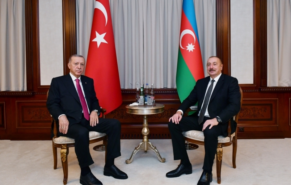 Präsident Ilham Aliyev und Präsident Recep Tayyip Erdogan reden unter vier Augen in Nachitschewan VIDEO