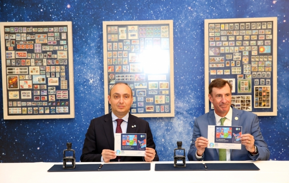 74-cü Beynəlxalq Astronavtika Konqresinə həsr olunmuş poçt markalarının möhürlənmə mərasimi keçirilib VİDEO