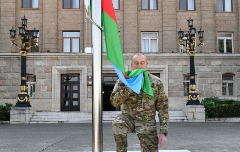 President Ilham Aliyev raised national flag of Azerbaijan and made a speech in Khankendi city VIDEO