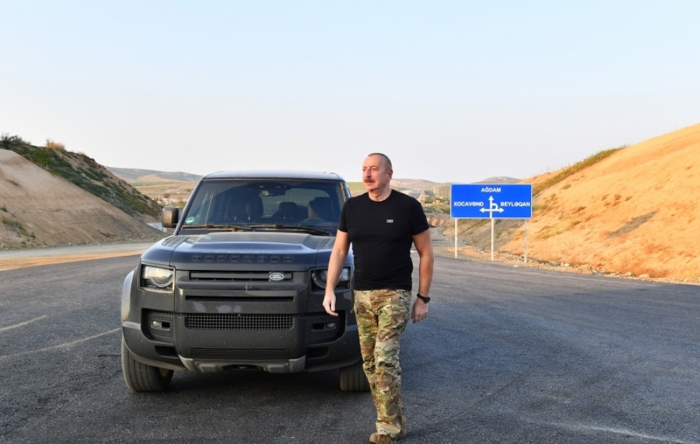 President Ilham Aliyev examined construction progress of Aghdam-Fuzuli highway VIDEO