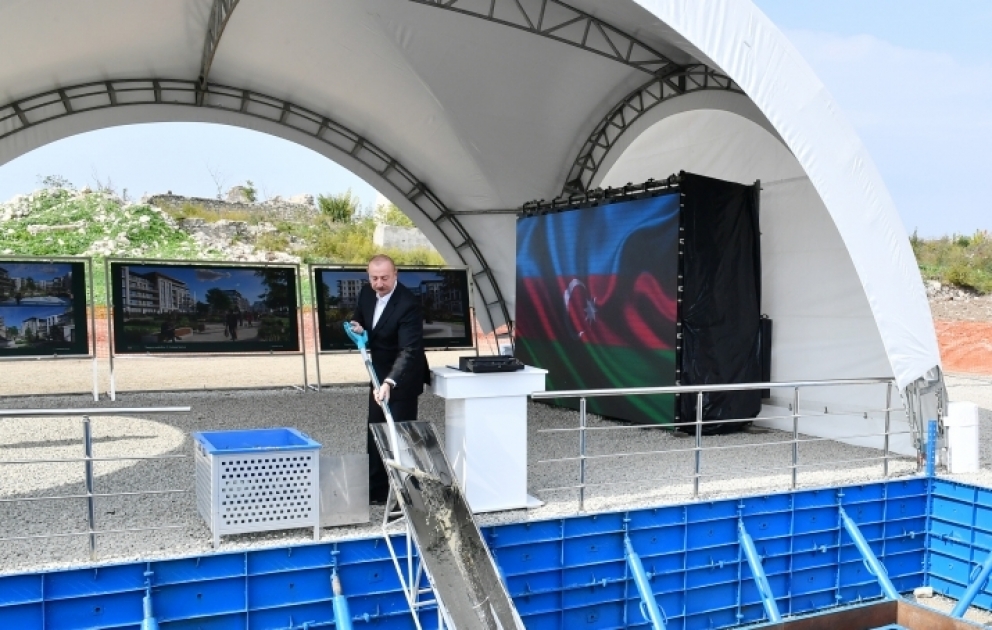 President Ilham Aliyev laid foundation stone for third residential complex in Fuzuli city VIDEO