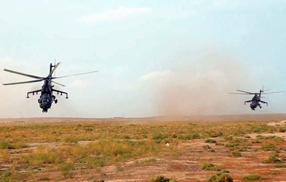 Hərbi Hava Qüvvələrinin helikopter bölmələri ilə təlim keçirilib VİDEO