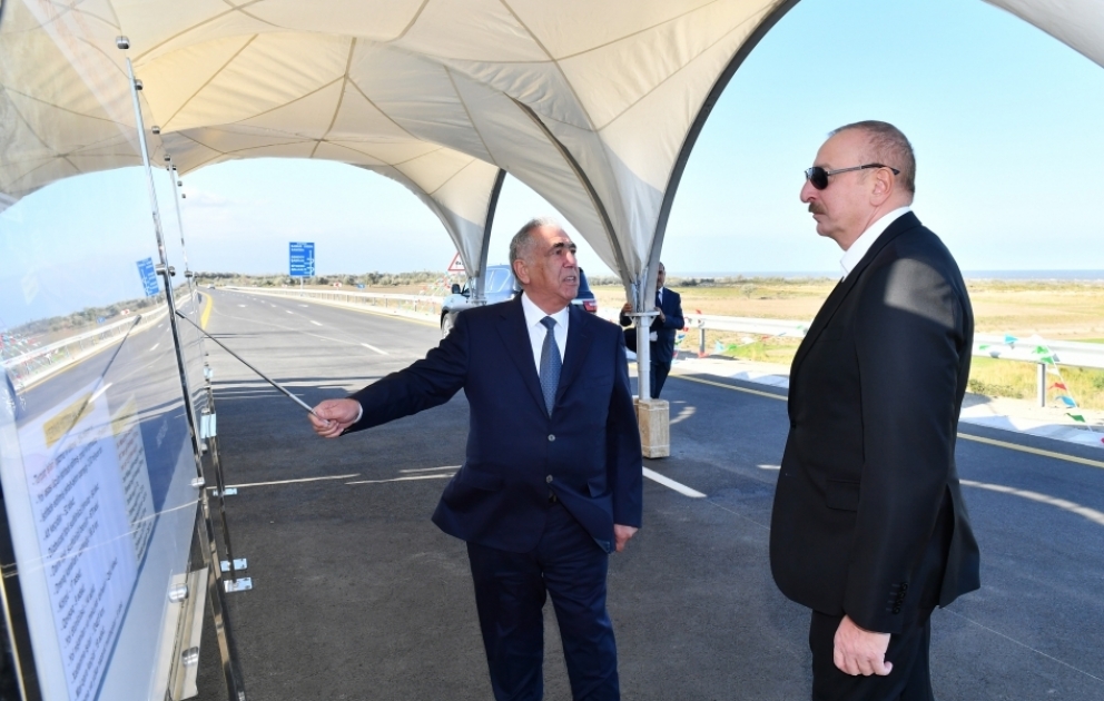 President of Azerbaijan Ilham Aliyev attended opening of new Baku-Guba- Russian Federation state border toll road VIDEO