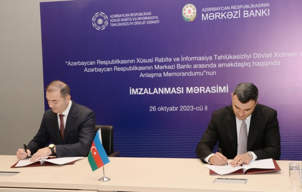 Xüsusi Rabitə və İnformasiya Təhlükəsizliyi Dövlət Xidməti ilə Mərkəzi Bank arasında memorandum imzalanıb VİDEO