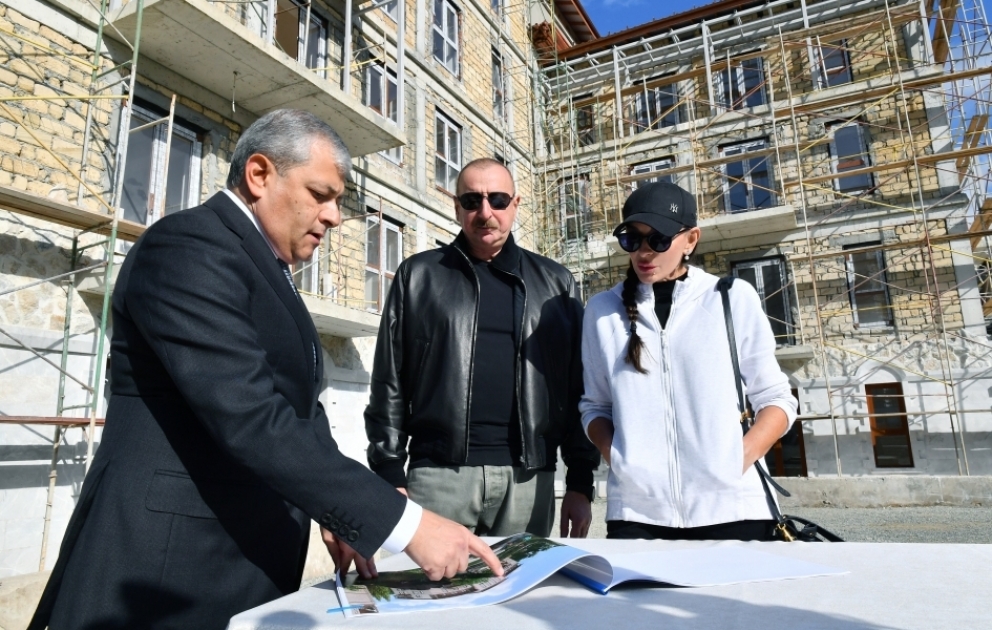 President of Azerbaijan Ilham Aliyev and First Lady Mehriban Aliyeva got acquainted with progress of construction of 23-building residential complex in Shusha  VIDEO