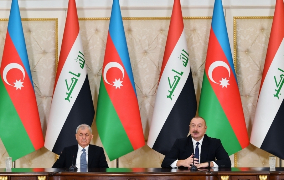 Presidents of Azerbaijan and Iraq made press statements VIDEO