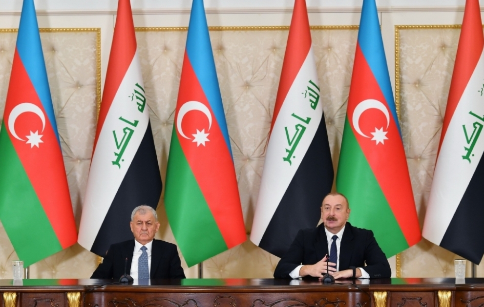 Les présidents azerbaïdjanais et irakien font des déclarations à la presse VIDEO