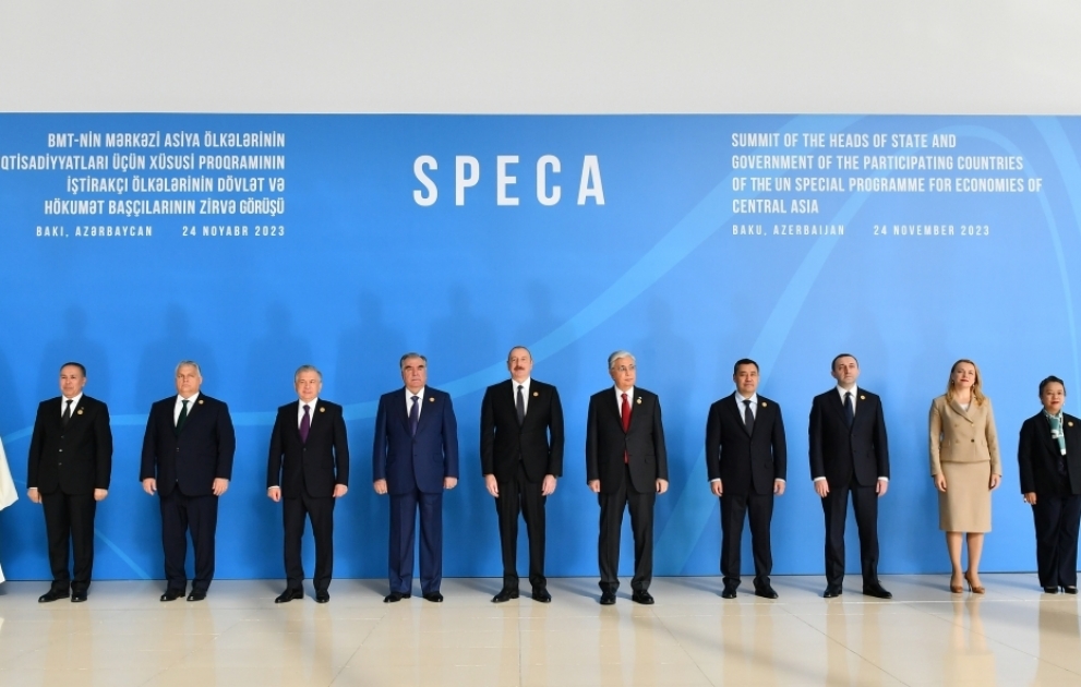 Gipfeltreffen des UN-Sonderprogramms für die Volkswirtschaften Zentralasiens (SPECA) in Baku Aserbaidschans Präsident Ilham Aliyev nimmt am Gipfel teil VIDEO