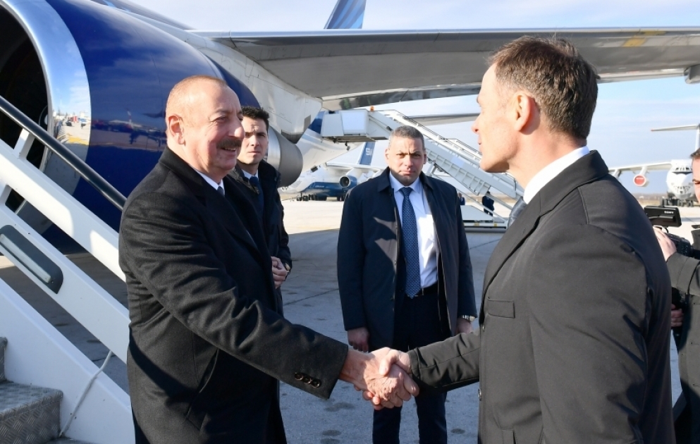 President of Azerbaijan Ilham Aliyev arrived in Serbia for working visit VIDEO