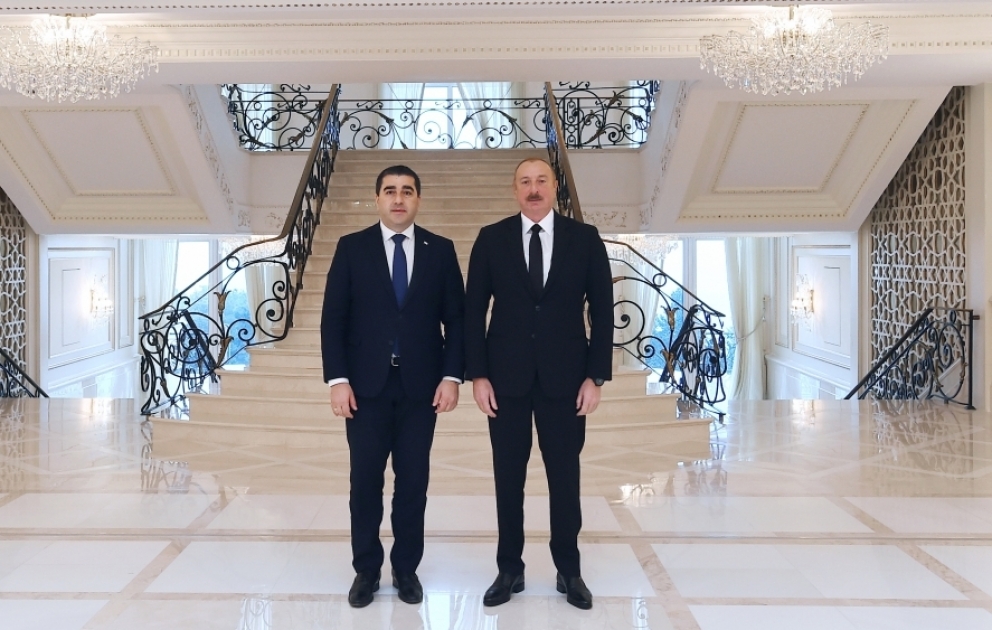 Prezident İlham Əliyev Gürcüstan parlamenti sədrinin başçılıq etdiyi nümayəndə heyətini qəbul edib VİDEO