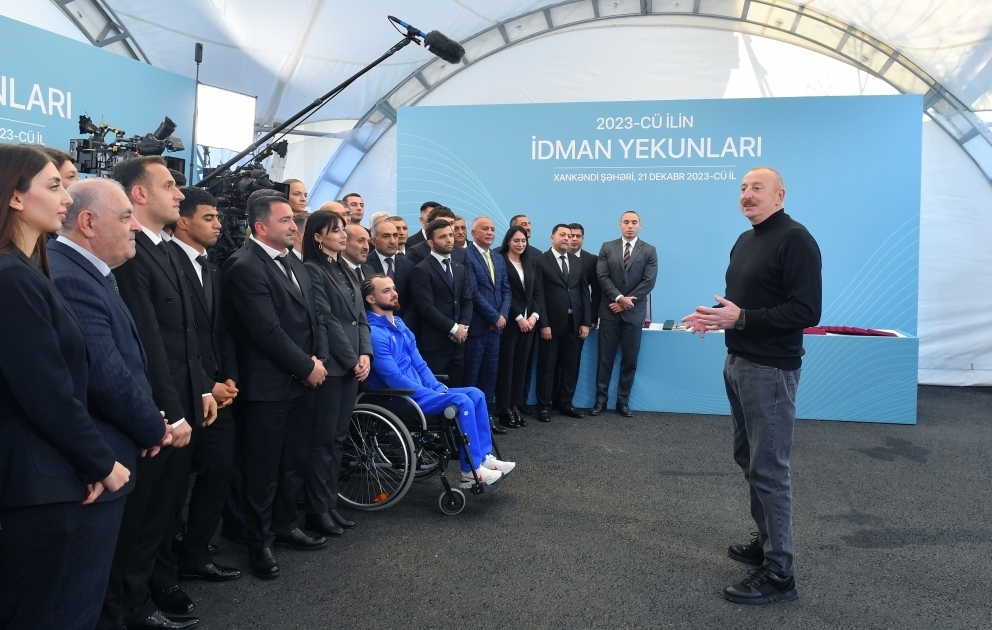 President Ilham Aliyev met with awardees of sports community in a ceremony related to sports results of 2023 VIDEO