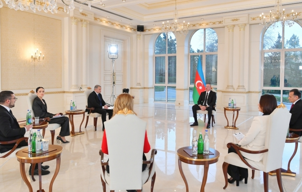 President of Azerbaijan Ilham Aliyev was interviewed by local TV channels VIDEO