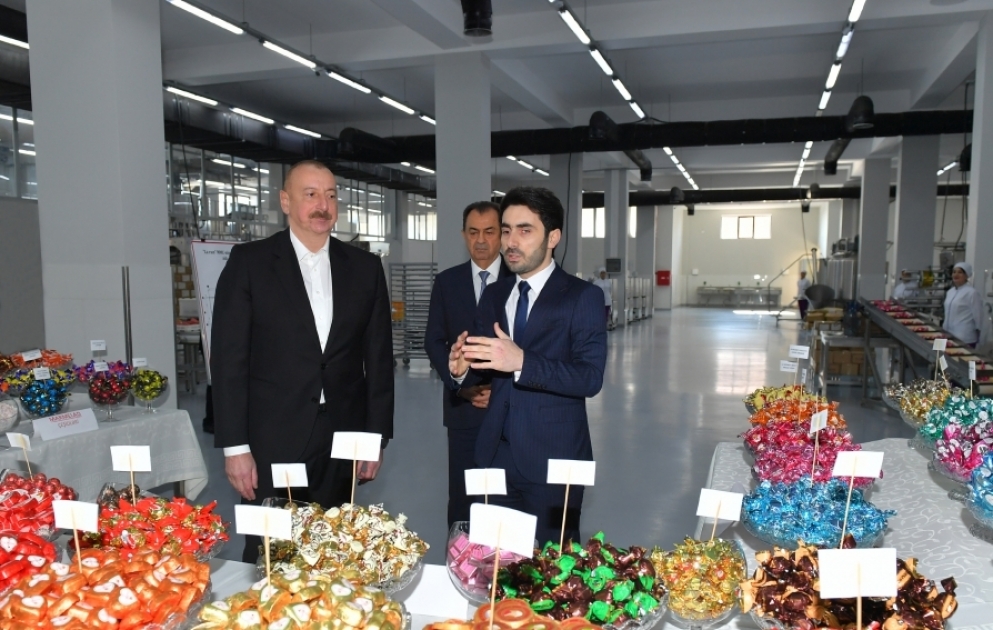 President Ilham Aliyev examined operations of confectionery manufacturing enterprise in Lankaran VIDEO