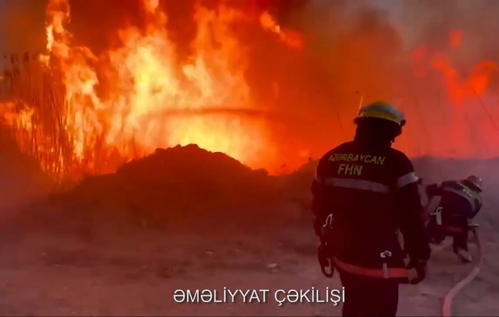 Səbail rayonunda 700 kvadratmetr sahədə qamışlıq ərazi yanıb VİDEO