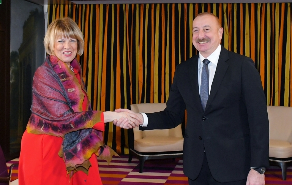 Präsident Ilham Aliyev OSZE-Generalsekretärin Helga Maria Schmid treffen in München zusammen VIDEO