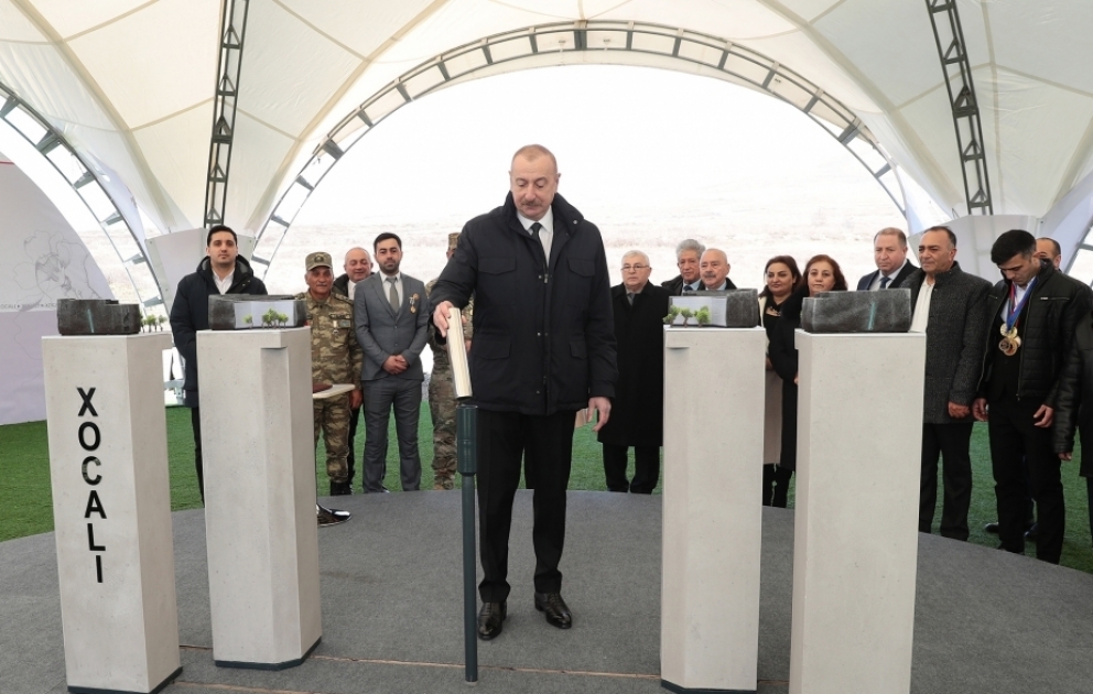 President Ilham Aliyev laid foundation stone for Khojaly Genocide Memorial and met with representatives of general public VIDEO