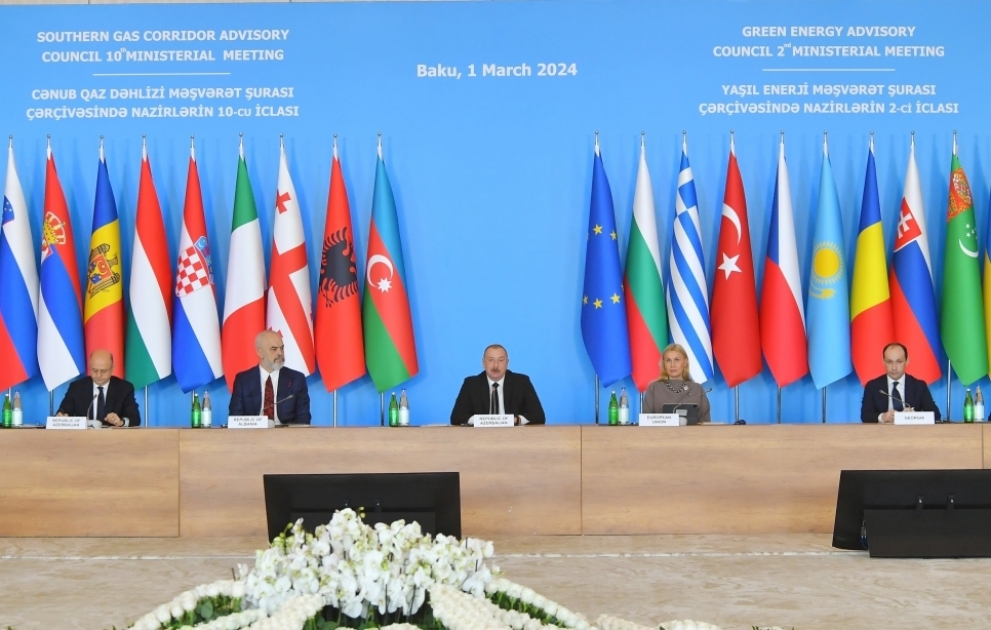 10. Ministertreffen im Rahmen des Beirats für Südlichen Gaskorridor und 2. Ministertreffen im Rahmen des Beirats für Grüne Energie in Baku  Präsident Ilham Aliyev nimmt an Veranstaltung teilVIDEO