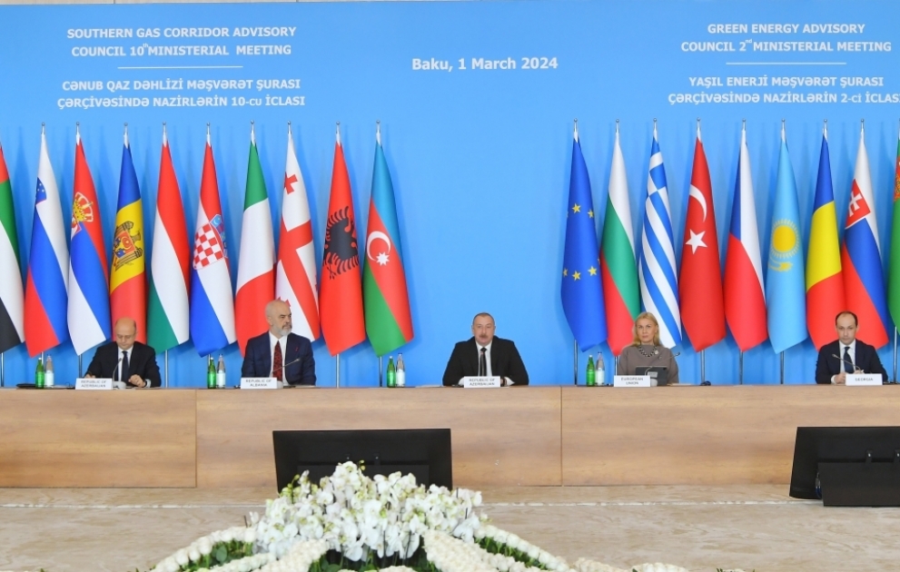 Baku hosted 10th Southern Gas Corridor Advisory Council Ministerial Meeting and 2nd Green Energy Advisory Council Ministerial Meeting  President Ilham Aliyev attended the event VIDEO