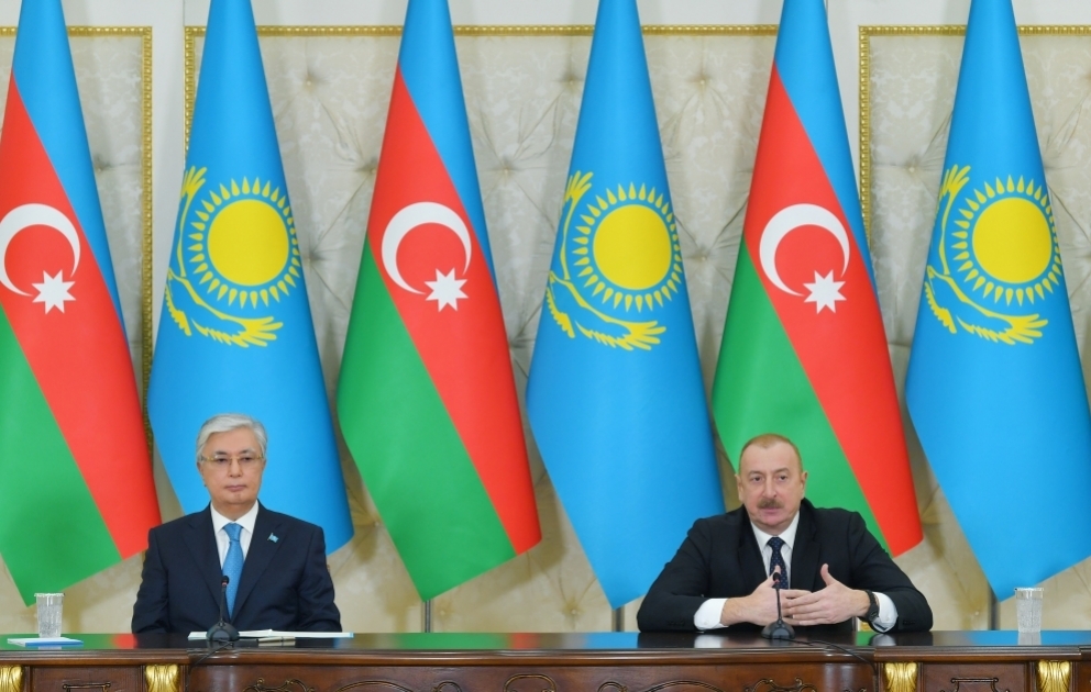 Prezident İlham Əliyev və Prezident Kasım-Jomart Tokayev mətbuata bəyanatlarla çıxış ediblər  YENİLƏNİB-2 VİDEO