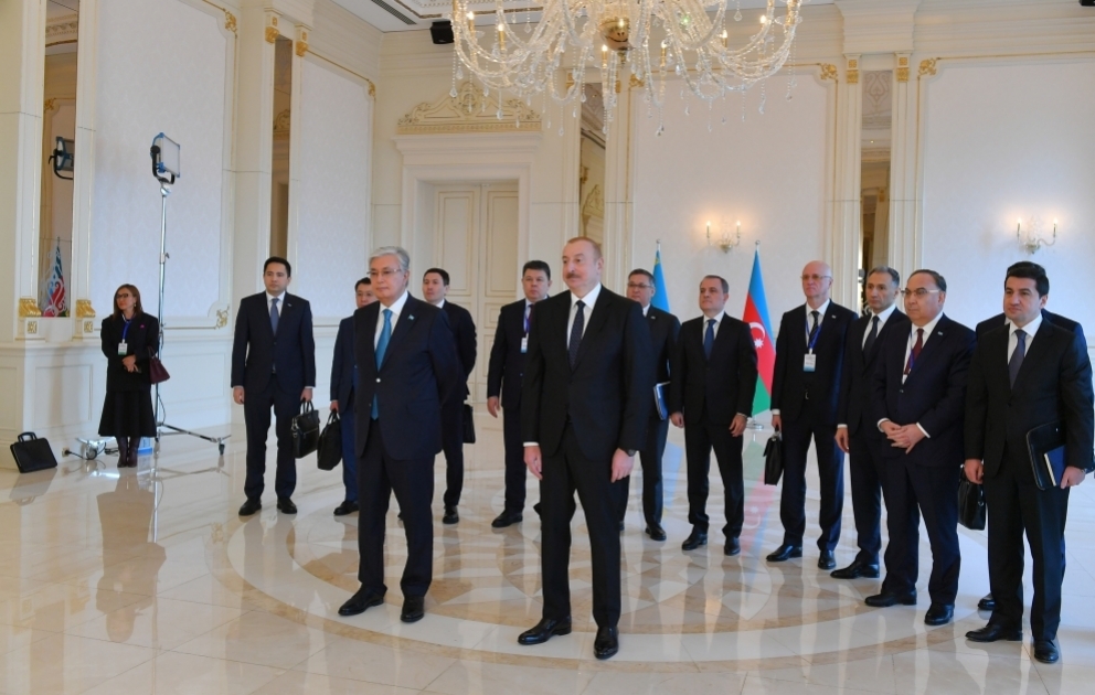 Presidents of Azerbaijan and Kazakhstan watched the ceremony marking the arrival of container train from China's Xi'an terminal to Baku's Absheron station via a video link VIDEO