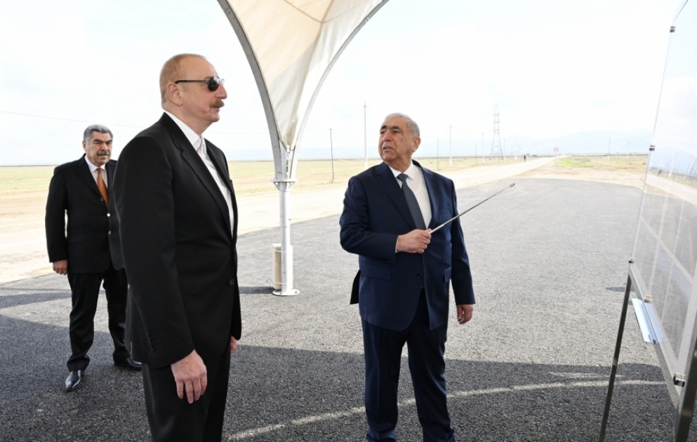 Prezident İlham Əliyev Hacıqabul rayonunda avtomobil yolunun açılışında iştirak edib YENİLƏNİB VİDEO