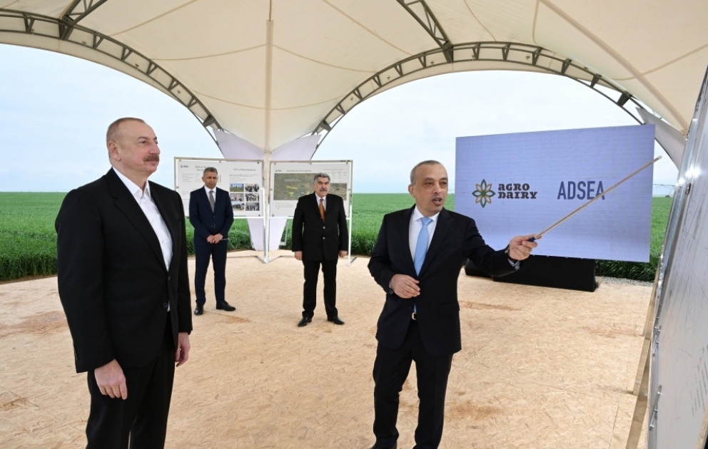 President Ilham Aliyev visited complex of irrigation facilities aimed at delivering water to land owned by “Agro Dairy” LLC in Hajigabul VIDEO