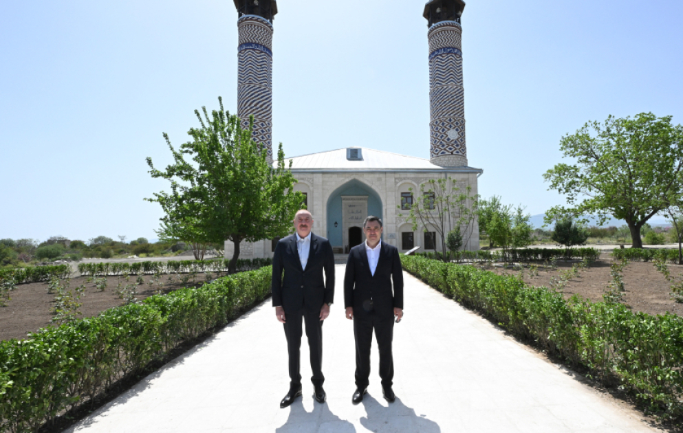 President Ilham Aliyev and President Sadyr Zhaparov attended opening of Aghdam Juma Mosque after restoration VIDEO